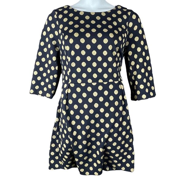 Boden Dress Womens 14 Blue Gold Polka Dot Formal Party Event Christmas Holiday - Picture 1 of 12